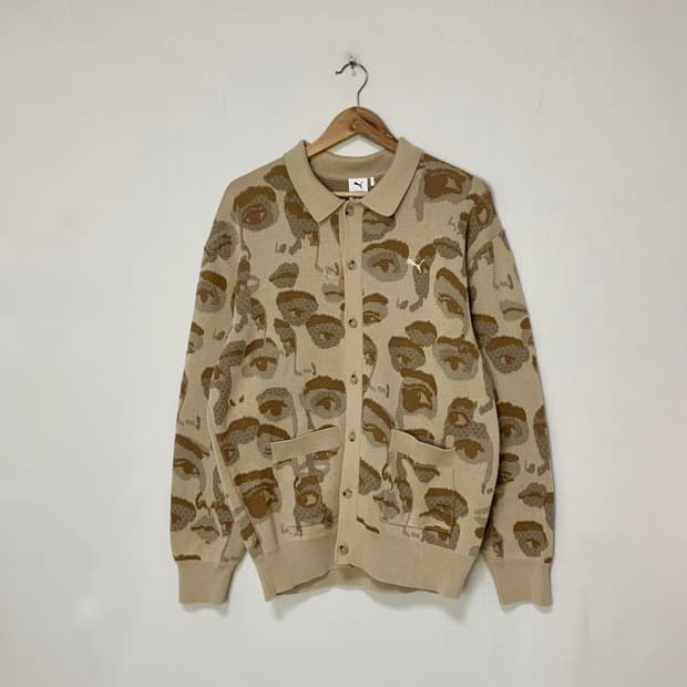 퓨마 푸마 빈티지 버튼 카라 니트 가디건 M 남녀공용