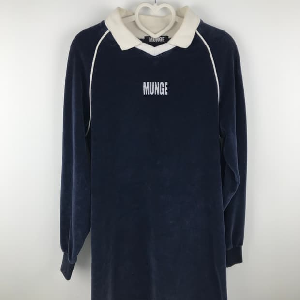 munge 벨벳맨투맨 원피스 네이비블록코어 y2k 올드스쿨져지스포티빈티지