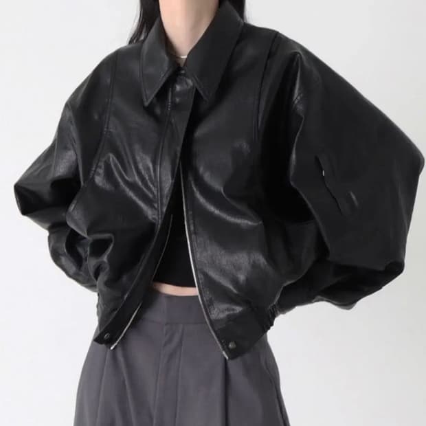 트리밍버드 레더 블루종 레더 자켓 블랙