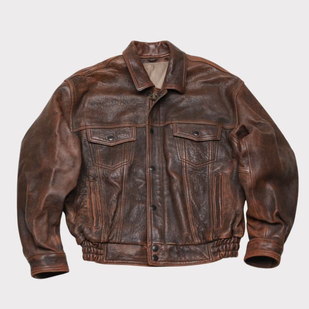 [S] 빈티지 리얼 레더 바이커 자켓
