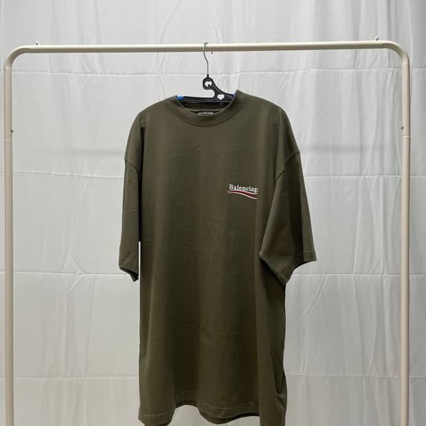 [N+/택구성] 발렌시아가 자수 웨이브로고 폴리티컬 반팔 티셔츠 [XL]