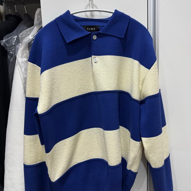 타임옴므 텍스처 블록 스트라이프 니트 탑 100사이즈