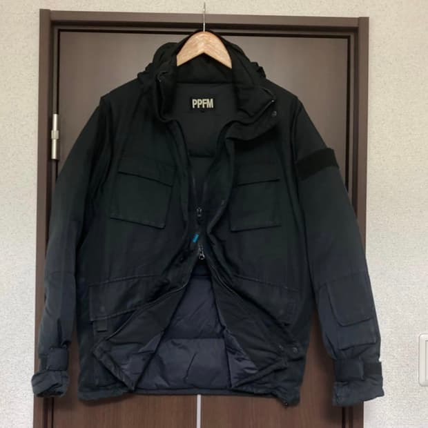 ppfm 밀리터리 비대칭 포켓 다운 패딩 자켓