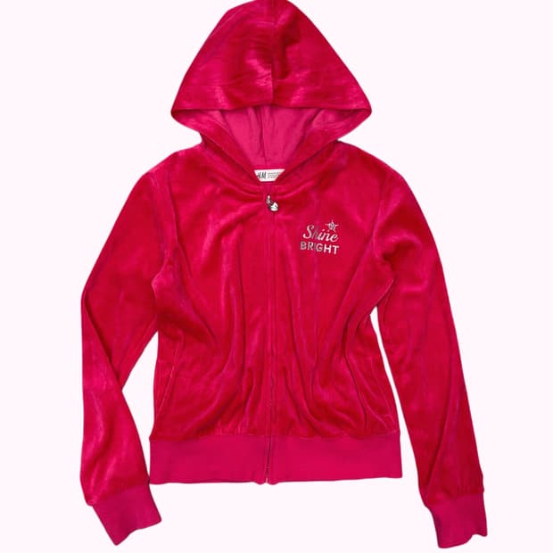 hot pink velvet hood zip-up