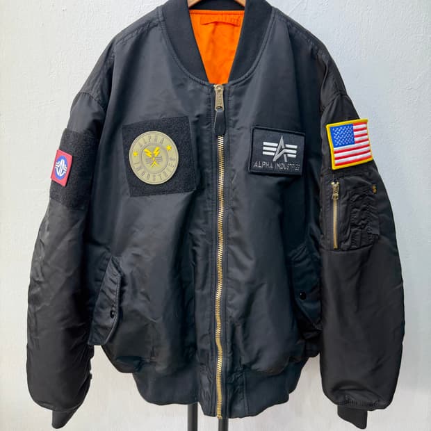 정품) 알파인더스트리 MA-1 블랙 패치 봄버 자켓 XXL