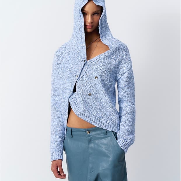 Leey diagnal hooded cardigan blue