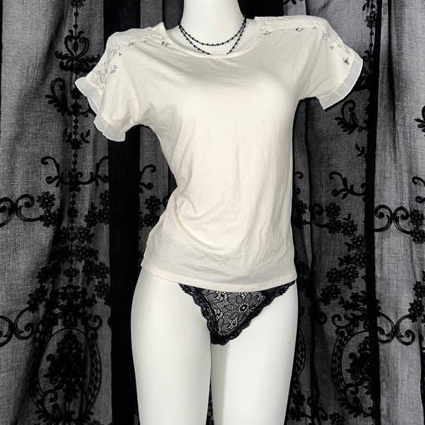 Lace Ribbon Short-Sleeved