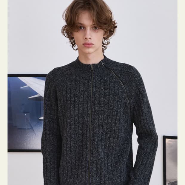 웨이비니스 풀집업니트 멜란지그레이