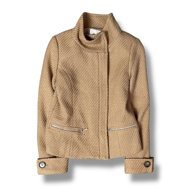 P&D 베이지 헤링본 스탠드카라 자켓