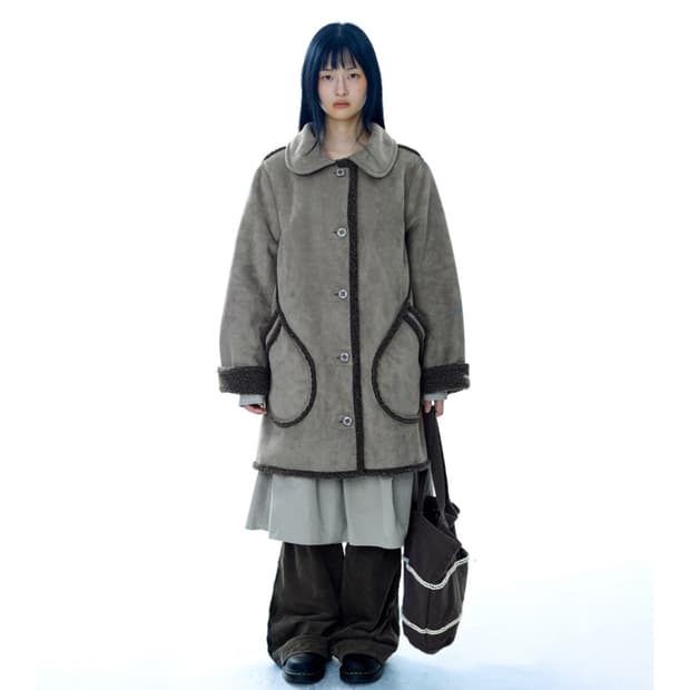 [2] 코이세이오 라운드 카라 스웨이드 자켓 브라운 무스탕 코트