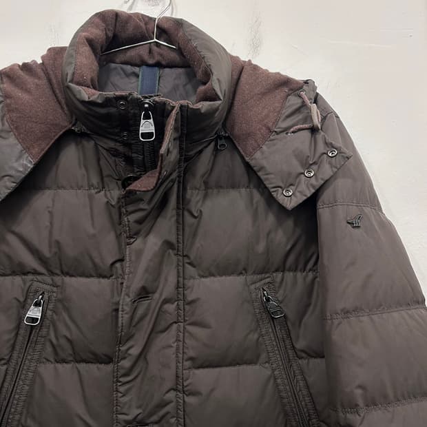 헨리코튼 구스다운 스웨이드 배색 후드 패딩