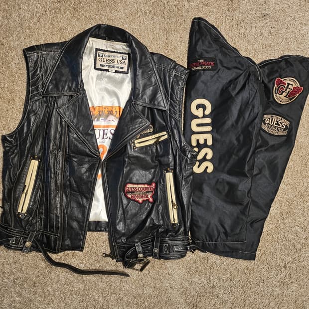 (XL-105) 게스 USA 90's 소매 탈부착 소가죽 바이커 베스트 