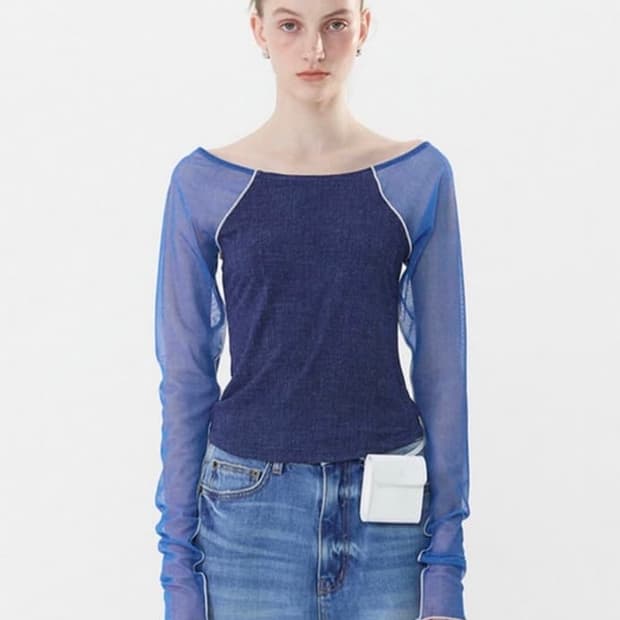 [TheOpen Product] 메쉬 슬리브 보트넥 탑