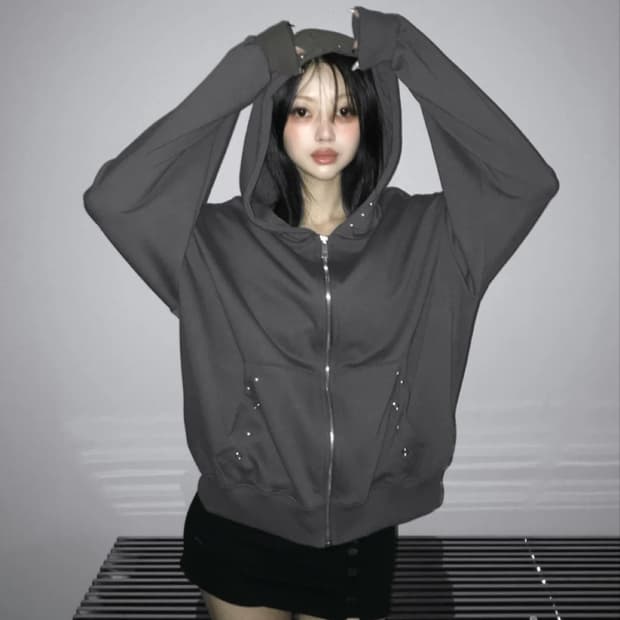 디에어타운 스터드 후드집업 차콜