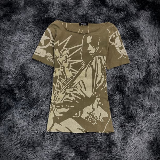 Hysteric glamour 90’s 카키 트라이벌페이스 반팔 티셔츠