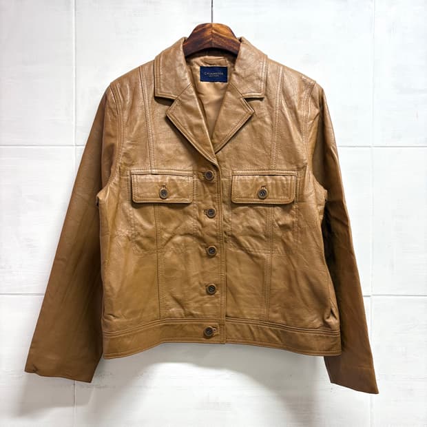 CHUMANDOR 피그스킨 가죽 카멜 트러커 자켓 JPN