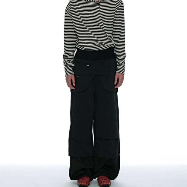 파르티멘토우먼 2WAY 투웨이 벨티드 레이어드 파라슈트 팬츠 블랙