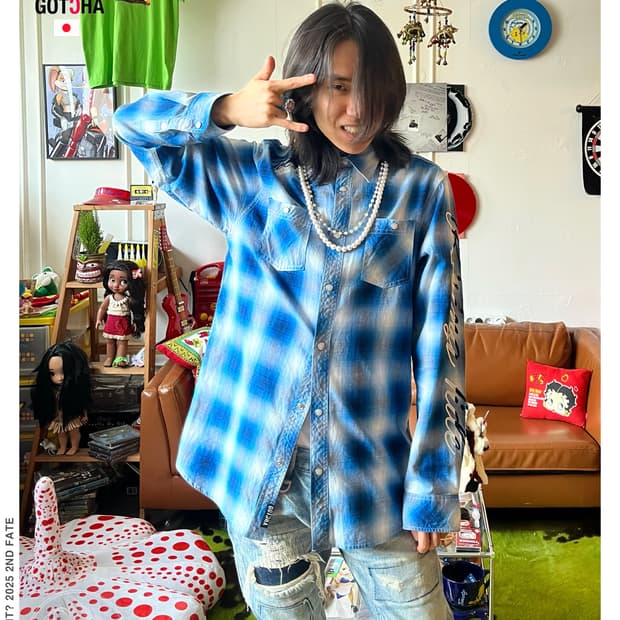 90-00s GOTCHA Embroidery Check shirt