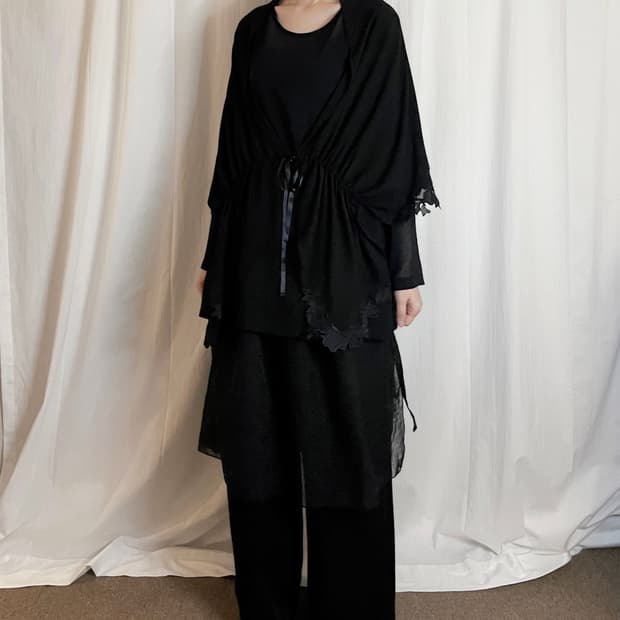 Floral Lace Trim Sheer Shawl Jacket