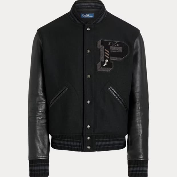 (XL) 폴로 랄프로렌 아이코닉 레더 레터맨 울 바시티