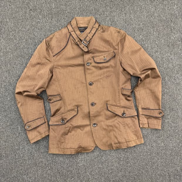 OS)Japanese vintage 브라운 스트라이프 패턴 자켓