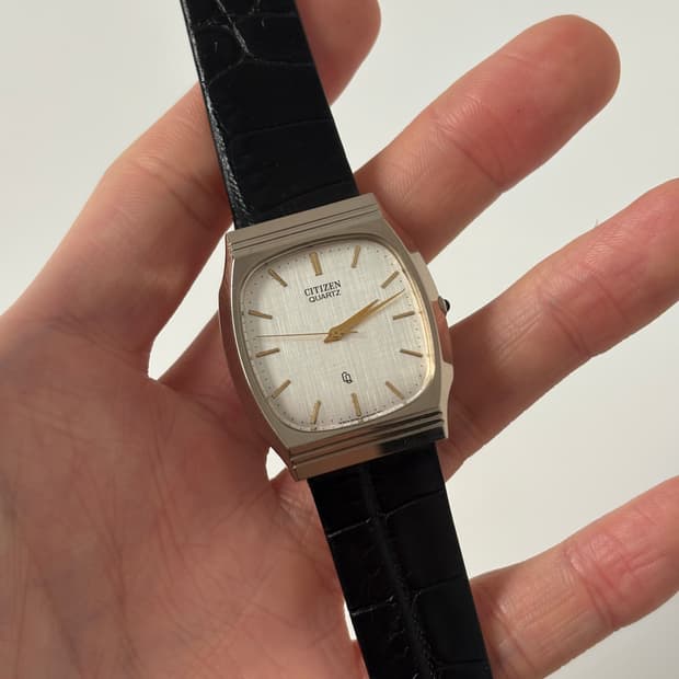 시티즌 1980년대 CQ 린넨 다이얼 골드 스퀘어 쿼츠 남성