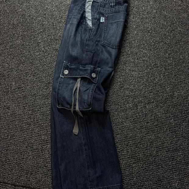 Y2K 빈티지 워싱 데님 퍼티그 카고 팬츠 995