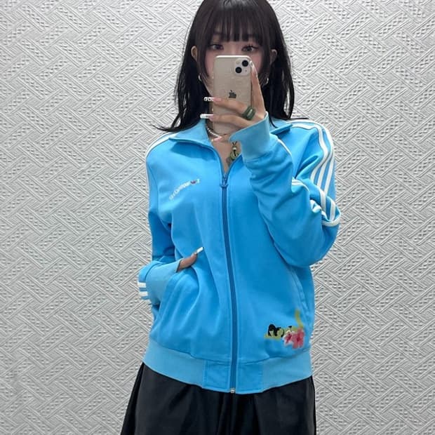 아디다스 호놀룰루 프린팅 연하늘 져지 집업 95 C11191