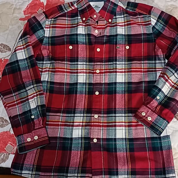 라코스테 모직체크남방 100 가슴59 기장79