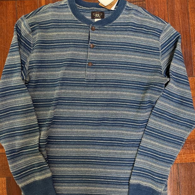 rrl 인디고 스트라이프 헨리넥 L