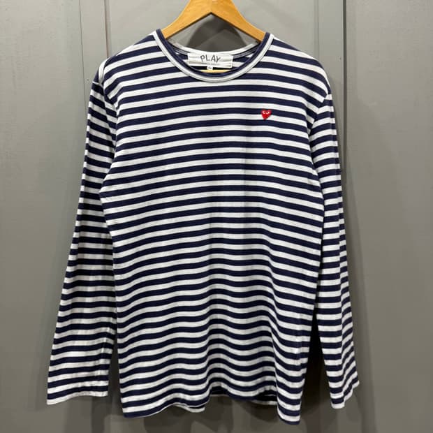 XL 꼼데가르송 미니 로고 단가라 롱슬리브 긴팔 티셔츠 퍼플