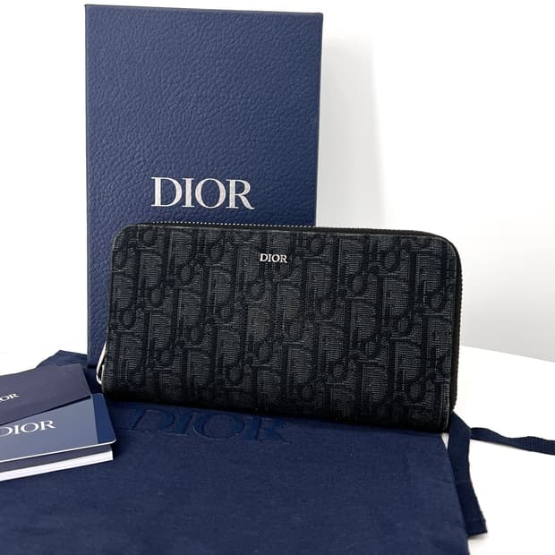 디올 오블리크 자카드 지퍼돌이 장지갑 