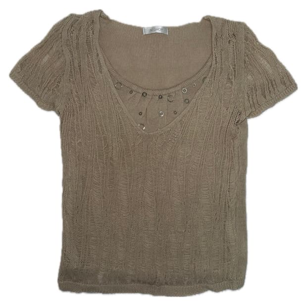 빈티지 모카 레이어드 반팔 니트