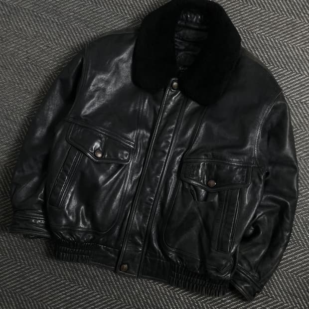 YSL 입생로랑 아카이브 퍼 트리밍 양가죽 봄버 레더 자켓 y 4440