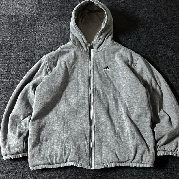 90s 아디다스 리버시블 빅로고 자수 그레이 후드점퍼
