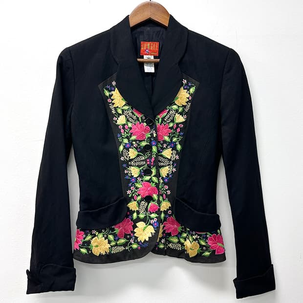 겐조 정글 울 리넨 린넨 플라워 블레이저 블레이져 자켓 블랙 38