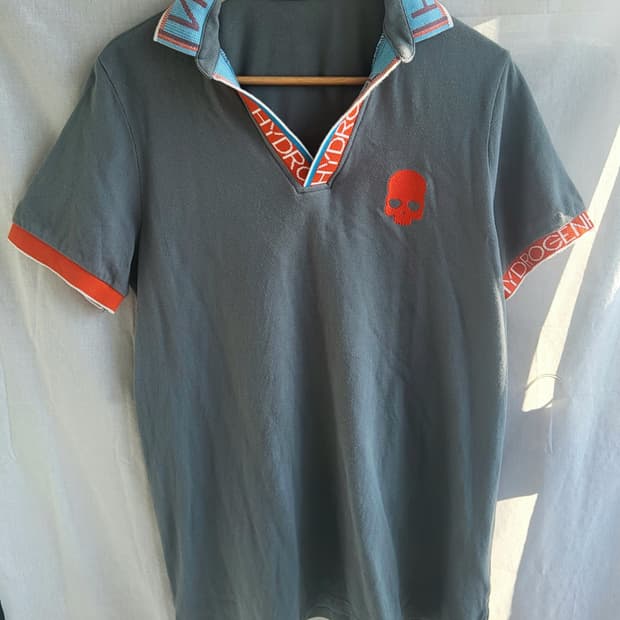 하이드로겐 반팔 카라티셔츠 남성용 L 사이즈  코튼 버튼리스