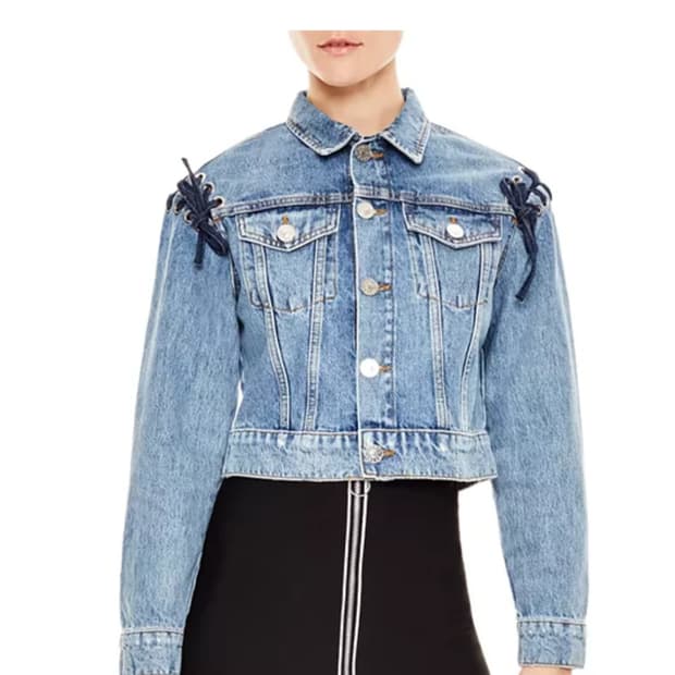 산드로 레이스업 크롭 데님 자켓