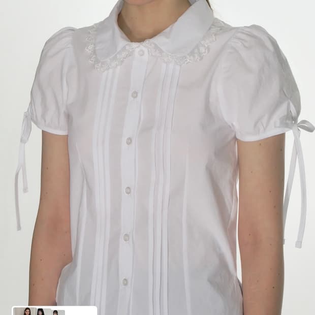 크랭크 핀턱 레이스 카라 블라우스 화이트