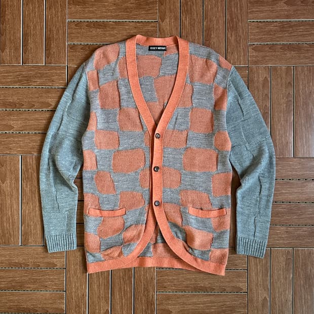 Issey miyake check wool cardigan