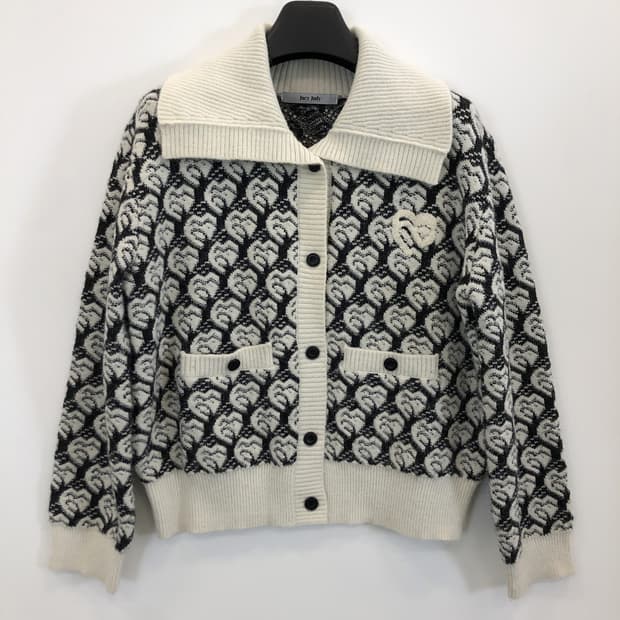 쥬시쥬디 더블하트 패턴 니트가디건 90 