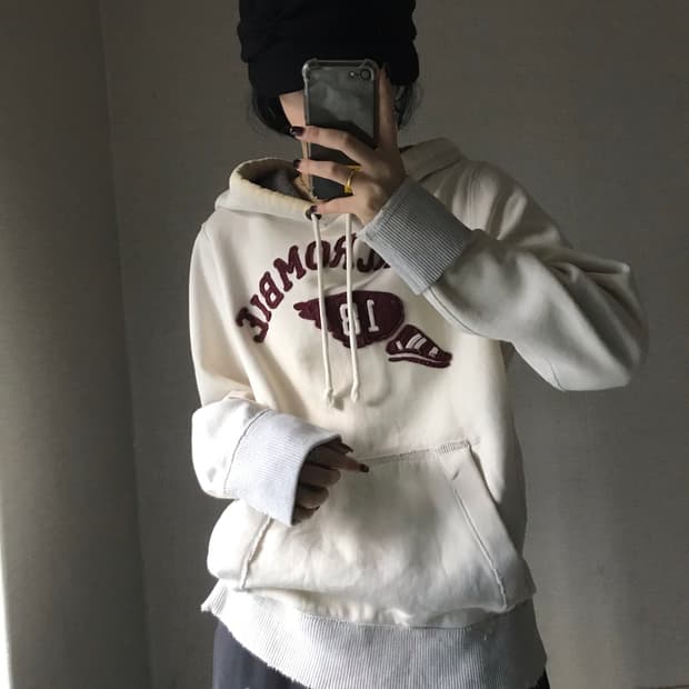 아베크롬비 크림 버건디 후드티