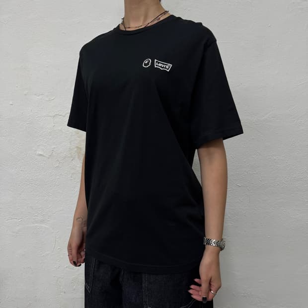 Bape x Levi's 21ss 블랙 패치 프린팅 코튼 크루넥 반팔