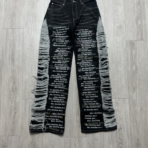 Who Decides War Flare Scripture denim