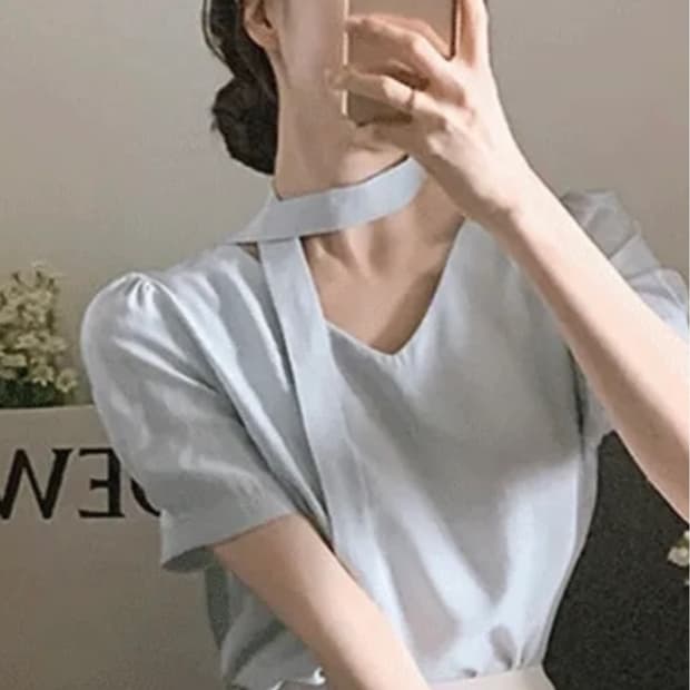 에이블리 타이 반팔 블라우스 소라색