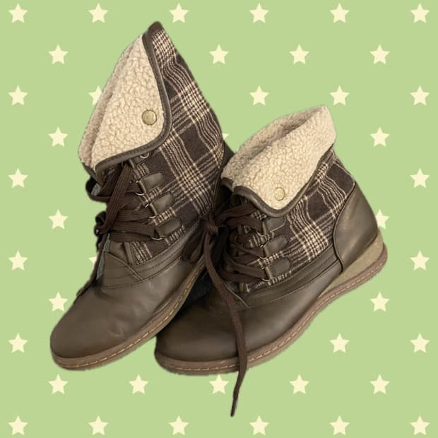 빈티지 모리걸 사와코 체크 털 부츠