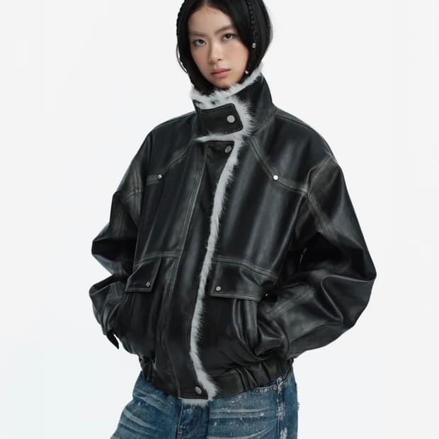 러프넥 무스탕 그레이 S