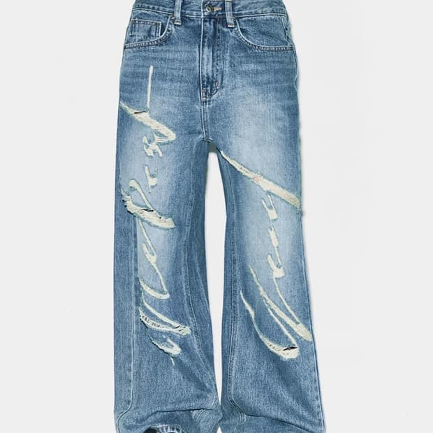 yeel SIGNATURE LOGO DESTROYED DENIM BLUE