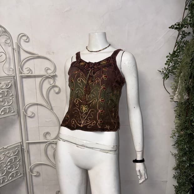 Khaki brown ethnic hippie sleeveless 