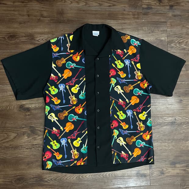 90s Tutti Made In USA 일렉트릭 기타 로큰롤 패턴 셔츠